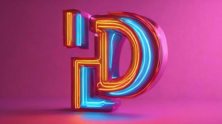 Foto ilustración de reflejo aislado de neón de la letra i ilustración 3d de renderización 3d