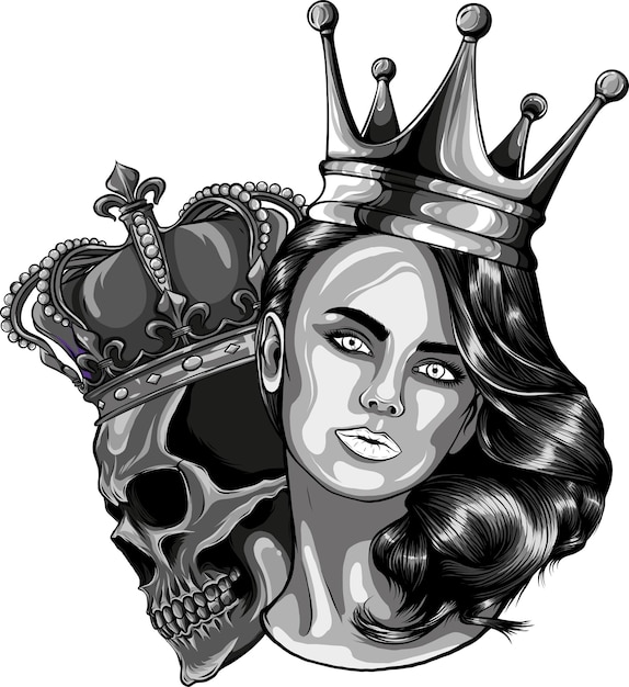 Ilustración de la reina con el cráneo del rey