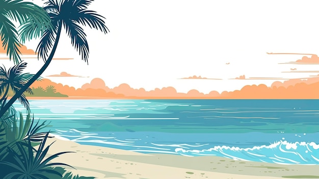 Ilustración relajante que captura la esencia de una playa tropical