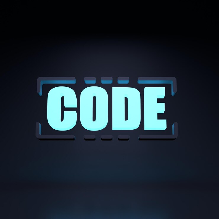 Foto ilustración de render 3d de código de inscripción de neón