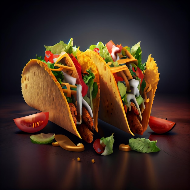 Ilustración de render 3d de comida mexicana tacos texmex