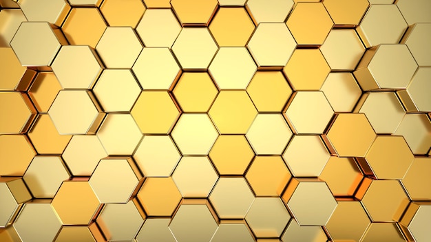 Foto ilustración de render 3d de fondo de oro hexagonal