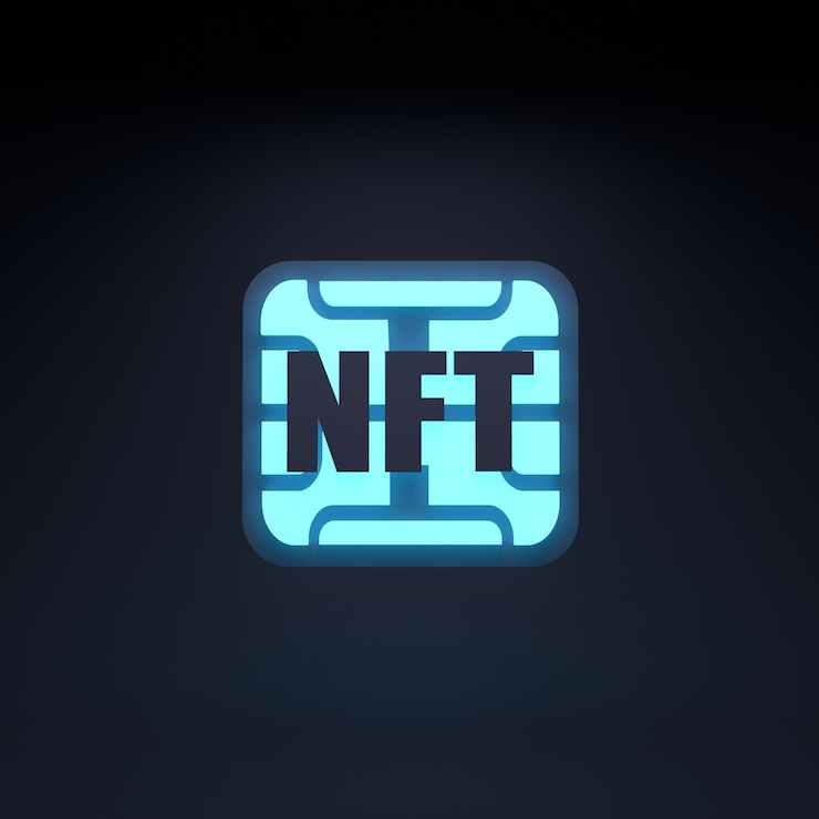 Foto ilustración de render 3d de icono de neón nft