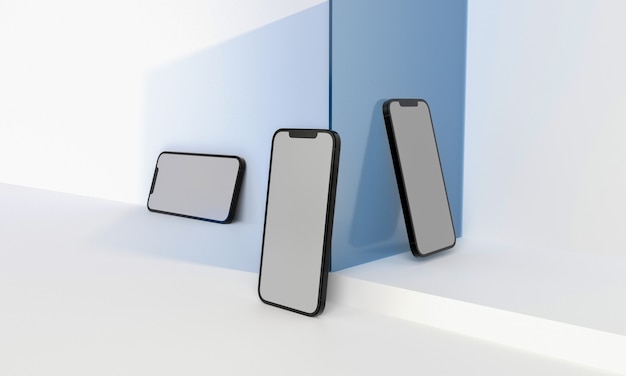 Ilustración de render 3d simulacro de teléfono genérico y tableta en un diseño blanco de alta clave iPhone iPad