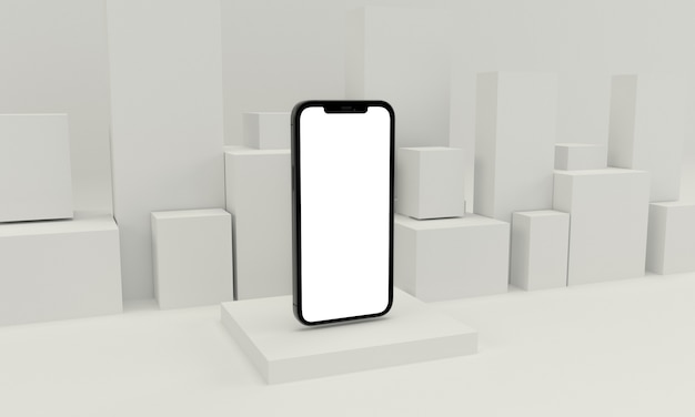 Ilustración de render 3d teléfono genérico en una clave alta de diseño blanco