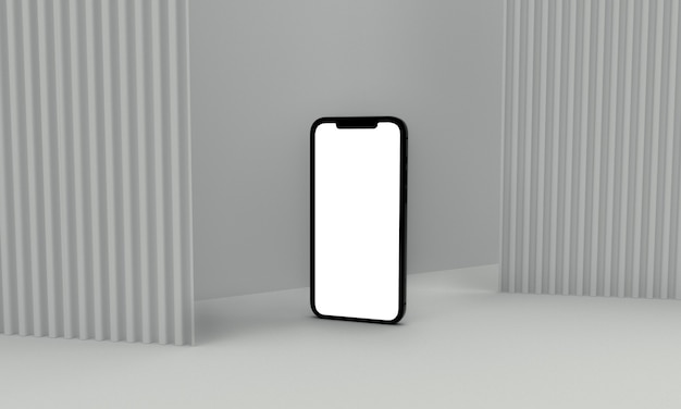 Ilustración de render 3d teléfono genérico en una clave alta de diseño blanco