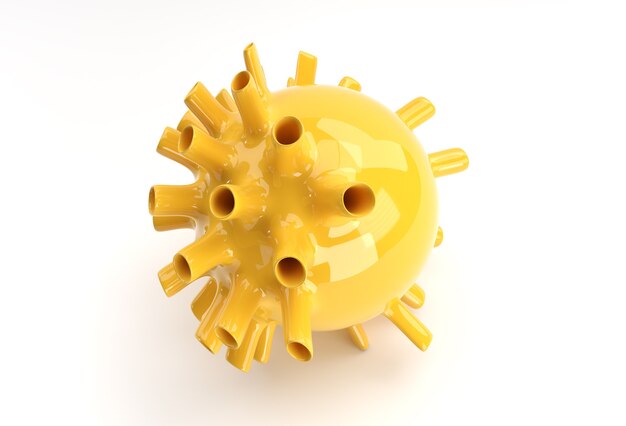 Ilustración de render 3D Virus corona de la gripe flotando en diseño de vista microscópica fluida.