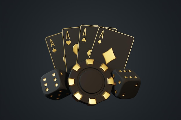 Ilustración de renderización 3D de los dados y fichas de Casino Royal Flush