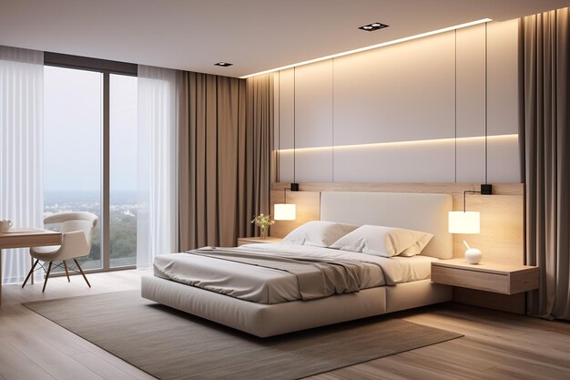 Ilustración renderización 3D interiores de habitaciones luminosas modernas imagen generada por computadora