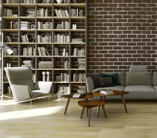 Ilustración de renderización 3D de interiores modernos y brillantes