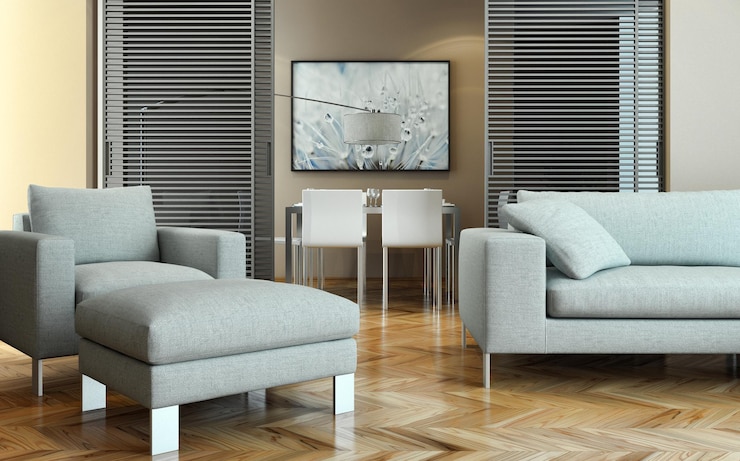 Foto ilustración de renderización 3d de interiores modernos y brillantes