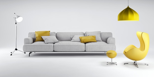 Ilustración de renderización 3D de interiores modernos y brillantes