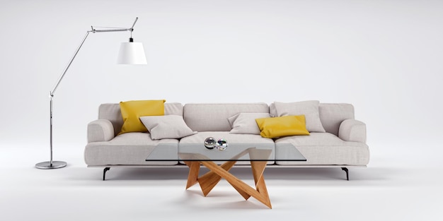 Ilustración de renderización 3D de interiores modernos y brillantes