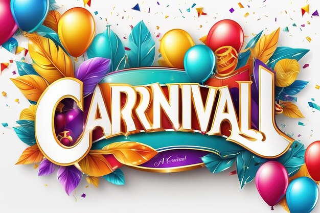 Ilustración de renderización 3D Letras coloridas para Carnaval con elementos de fiesta decorados ai generados