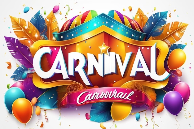 Ilustración de renderización 3D Letras coloridas para Carnaval con elementos de fiesta decorados ai generados