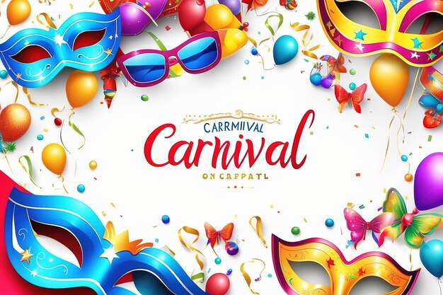 Foto ilustración de renderización 3d letras coloridas para carnaval con elementos de fiesta decorados ai generados