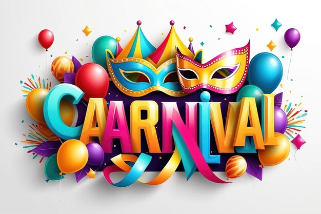 Foto ilustración de renderización 3d letras coloridas para carnaval con elementos de fiesta decorados ai generados