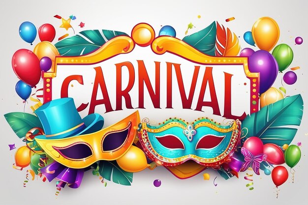 Foto ilustración de renderización 3d letras coloridas para carnaval con elementos de fiesta decorados ai generados