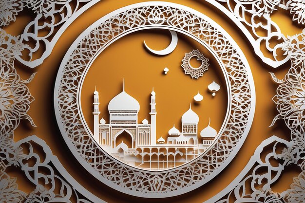 Foto ilustración de renderización 3d en papel ramadán arte de lujo fondo ultra detallado perfecto ai generado