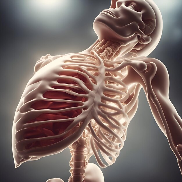 Ilustración renderizada en 3D de la jaula torácica de la anatomía humana