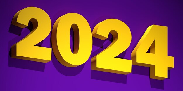 Ilustración de renderizado 3D 2024 oro para el calendario