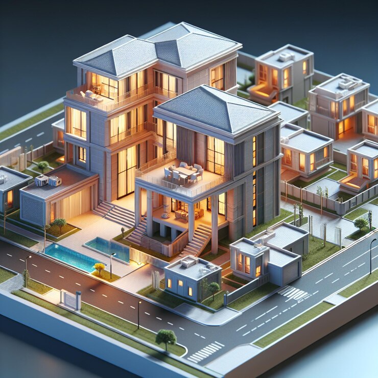 Ilustración de renderizado 3d de arquitectura de casa minimalista moderna sobre fondo blanco