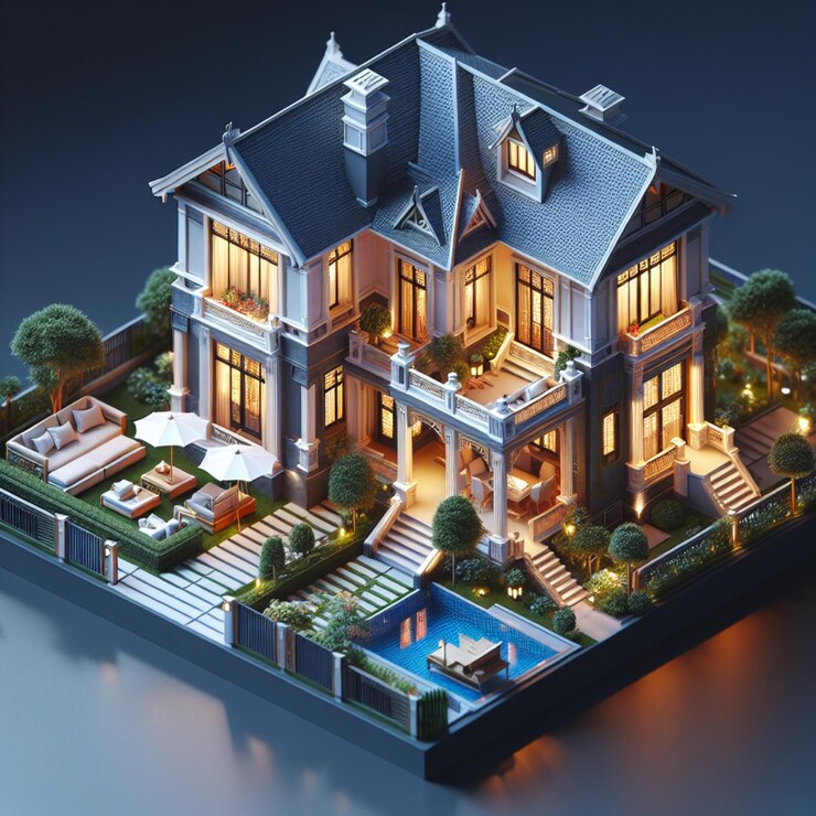 Ilustración de renderizado 3d de arquitectura de casa minimalista moderna sobre fondo blanco