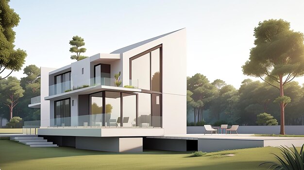 Ilustración de renderizado 3d de arquitectura de casa moderna mínima