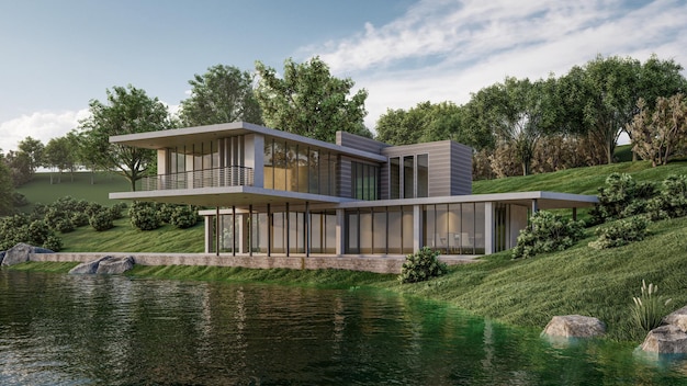 Ilustración de renderizado 3D de casa moderna