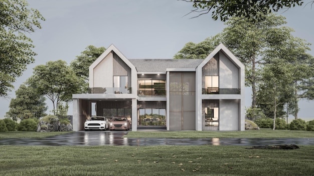 Ilustración de renderizado 3D de casa moderna