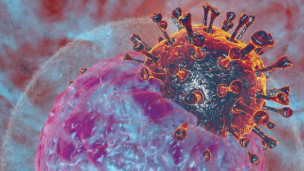 Ilustración de renderizado 3D Célula del cuerpo asesino natural respuesta inmune concepto de célula de virus corona covid19