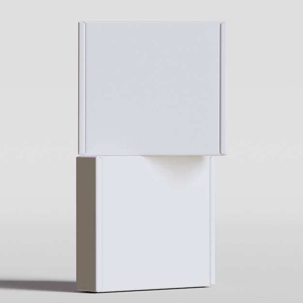Ilustración de renderizado 3D en color blanco de caja de cartón