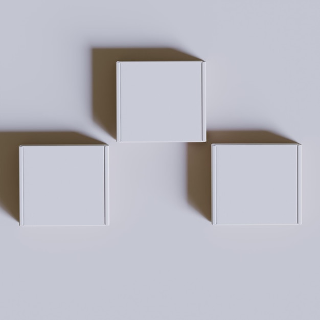 Ilustración de renderizado 3D en color blanco de caja de cartón