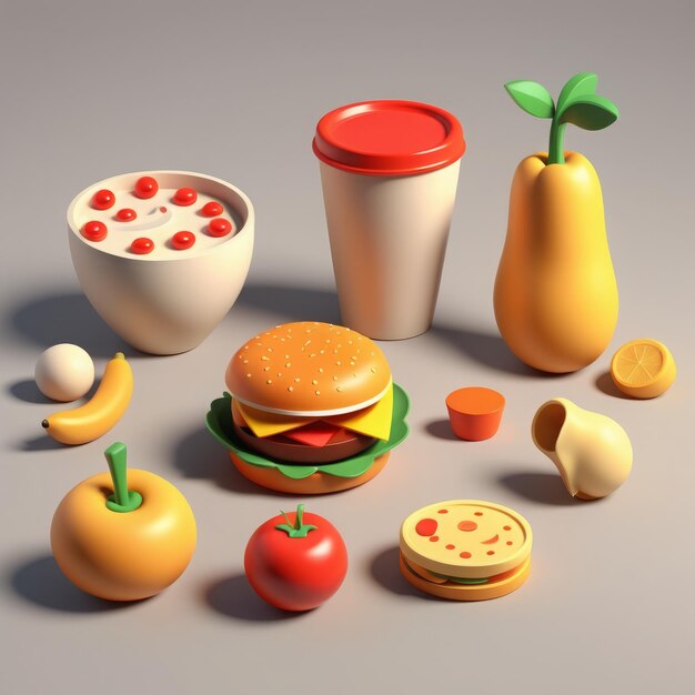 Foto ilustración de renderizado en 3d del concepto de comida rápida ilustración de renderizado en 3d del concepto de comida rápida