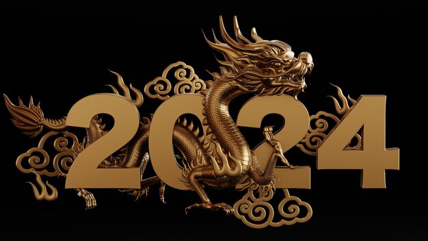 Ilustración de renderizado 3d para feliz año nuevo chino 2024 el signo del zodiaco del dragón