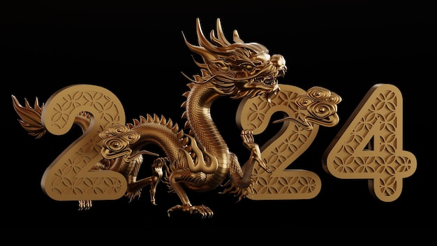Ilustración de renderizado 3d para feliz año nuevo chino 2024 el signo del zodiaco del dragón