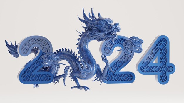 Ilustración de renderizado 3d para feliz año nuevo chino 2024 el signo del zodiaco del dragón