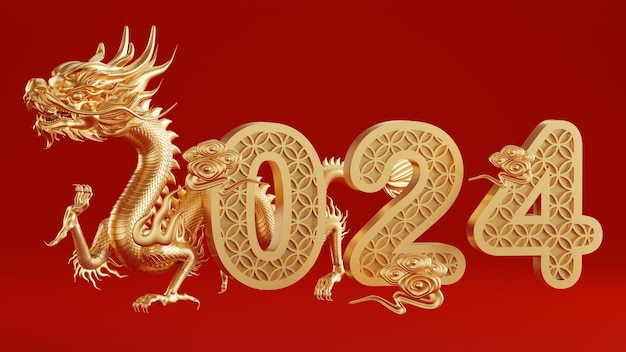 Ilustración de renderizado 3d para feliz año nuevo chino 2024 el signo del zodiaco del dragón