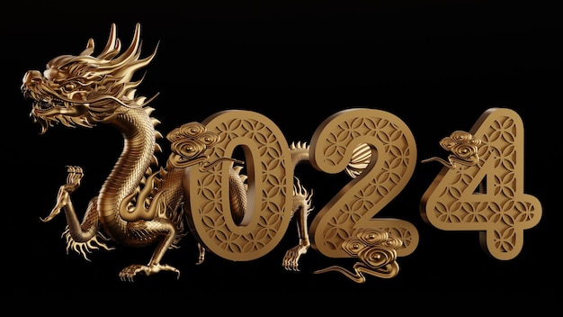 Ilustración de renderizado 3d para feliz año nuevo chino 2024 el signo del zodiaco del dragón