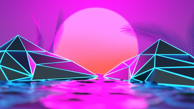 Ilustración de renderizado 3D del fondo abstracto podio arte de escenario exhibición de papel de pared producto pedestal soporte de juego estilo cyberpunk