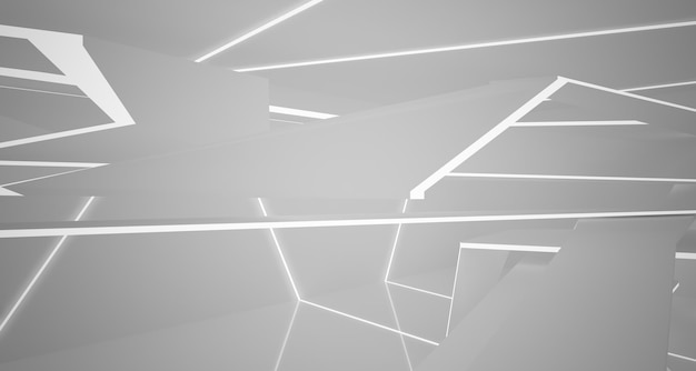Ilustración y renderizado 3D de fondo arquitectónico abstracto liso blanco y vidrio