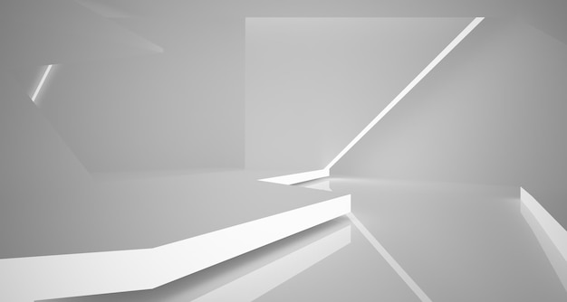 Ilustración y renderizado 3D de fondo arquitectónico abstracto liso blanco y vidrio