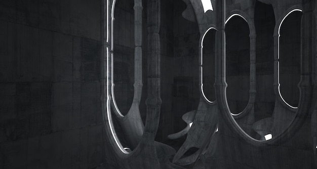 Ilustración y renderizado 3D interior gótico de hormigón abstracto