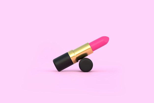 Ilustración de renderizado 3D de lápiz labial en un fondo rosa pastel