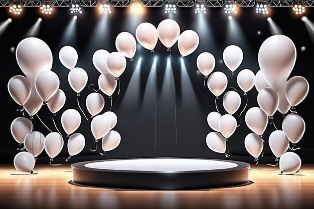 Ilustración de renderizado 3d moderno escenario de concierto vacío con globos ligeros Diseño AI generado