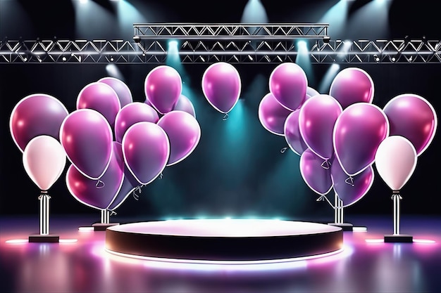 Ilustración de renderizado 3d moderno escenario de concierto vacío con globos ligeros Diseño AI generado