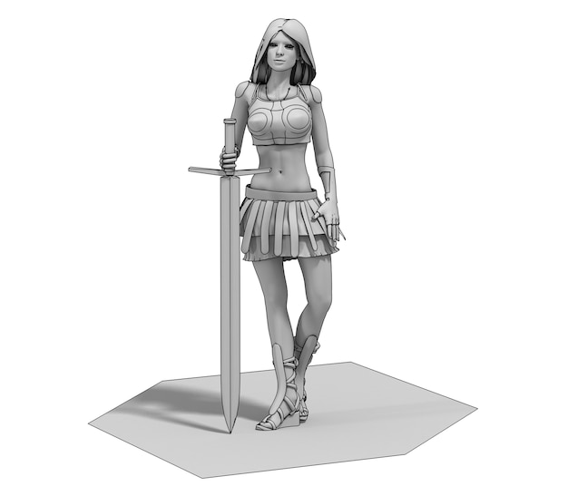 Ilustración de renderizado 3D de personaje de mujer guerrera