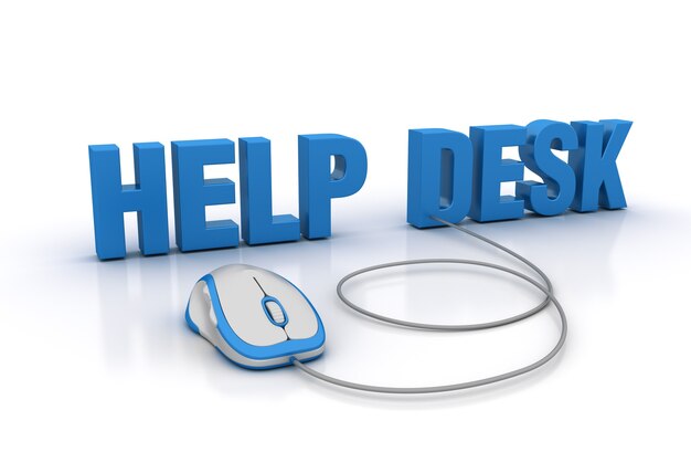 Foto ilustración de renderizado de word de help desk con ratón de ordenador