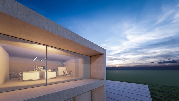 Ilustración de representación 3D arquitectónica de la casa mínima moderna