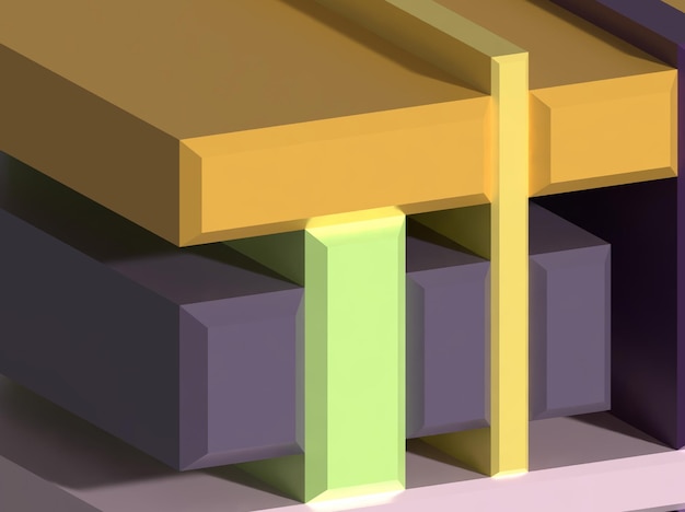 Ilustración de representación 3D de bloques multicolores que se cruzan